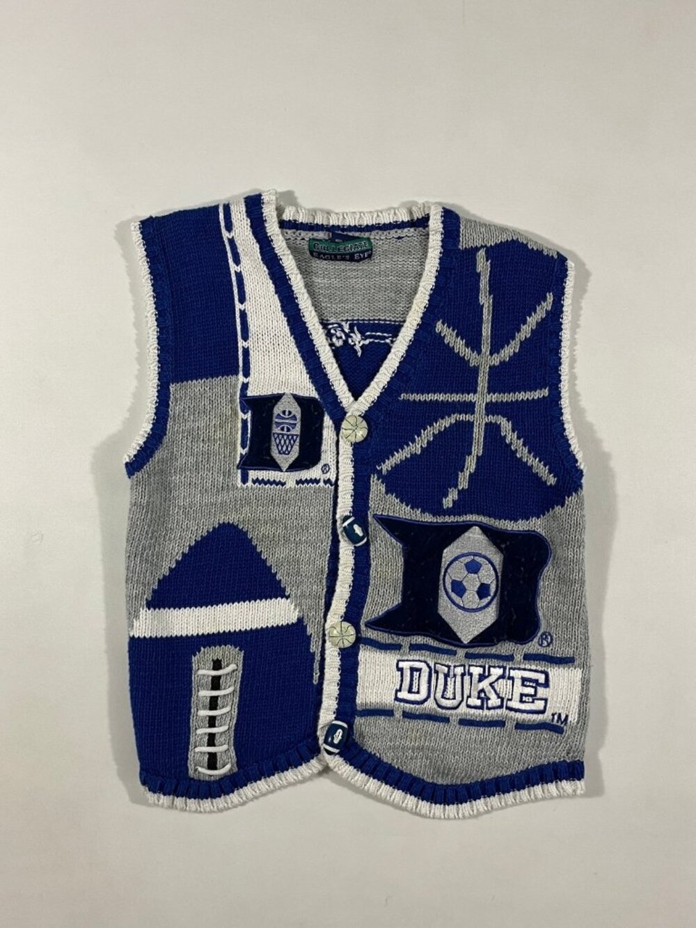 Vintage 90s Eagle's Eye Collegiate Duke Blue Devils Knit Button Sweater Vest